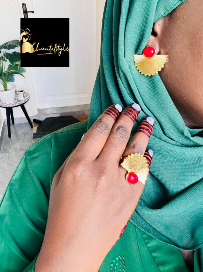 Ensemble boucle d’oreille, bague, acier inoxydable
